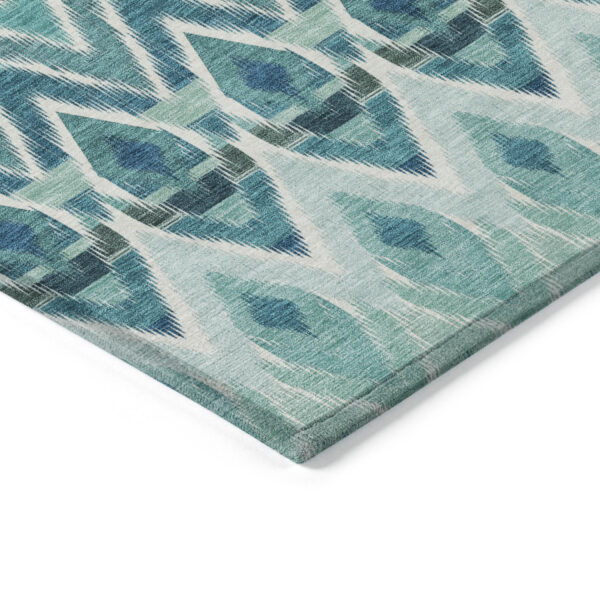 5' X 8' Teal Blue Aqua And Mint Green Southwestern Washable Indoor Outdoor Area Rug