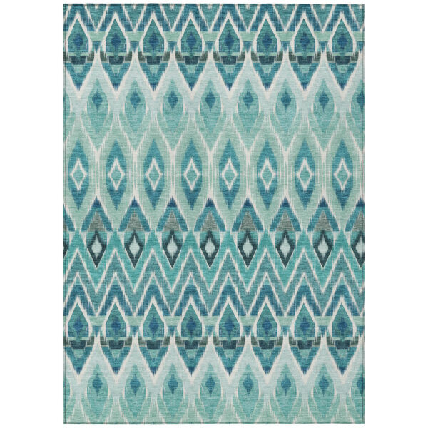 5' X 8' Teal Blue Aqua And Mint Green Southwestern Washable Indoor Outdoor Area Rug