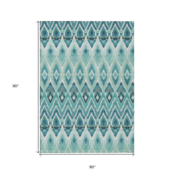 5' X 8' Teal Blue Aqua And Mint Green Southwestern Washable Indoor Outdoor Area Rug