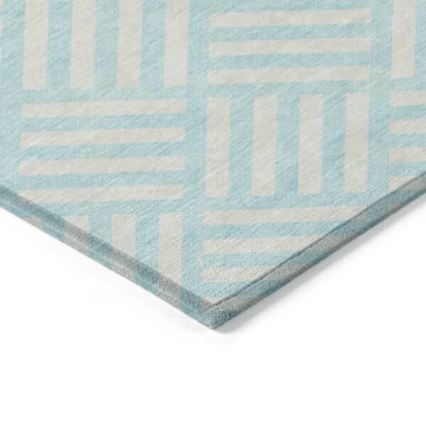 8' X 10' Aqua And Ivory Geometric Washable Indoor Outdoor Area Rug