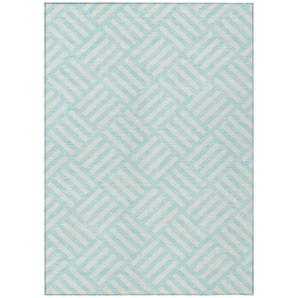 8' X 10' Aqua And Ivory Geometric Washable Indoor Outdoor Area Rug