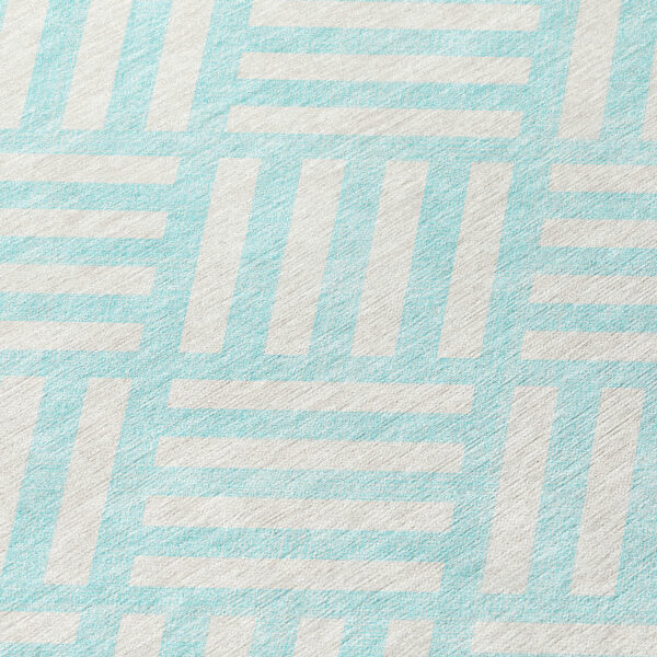 8' X 10' Aqua And Ivory Geometric Washable Indoor Outdoor Area Rug