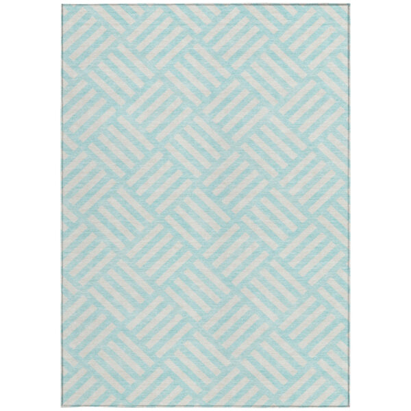 8' X 10' Aqua And Ivory Geometric Washable Indoor Outdoor Area Rug