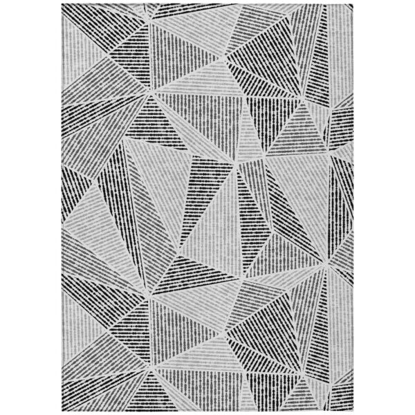 3' X 5' Pewter Charcoal And Gray Geometric Washable Indoor Outdoor Area Rug