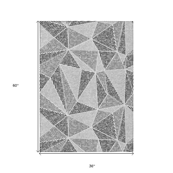 3' X 5' Pewter Charcoal And Gray Geometric Washable Indoor Outdoor Area Rug