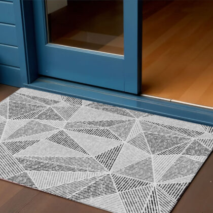 3' X 5' Pewter Charcoal And Gray Geometric Washable Indoor Outdoor Area Rug