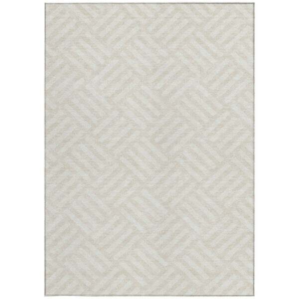 8' X 10' Ivory And Beige Geometric Washable Indoor Outdoor Area Rug
