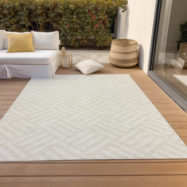 8' X 10' Ivory And Beige Geometric Washable Indoor Outdoor Area Rug