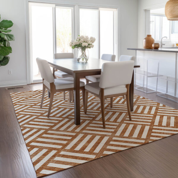 3' X 5' Orange And Ivory Geometric Washable Indoor Outdoor Area Rug