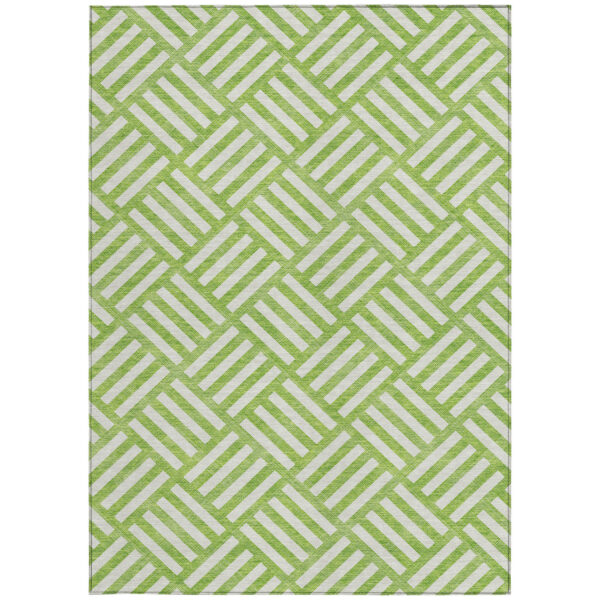 5' X 8' Lime Green And Ivory Geometric Washable Indoor Outdoor Area Rug