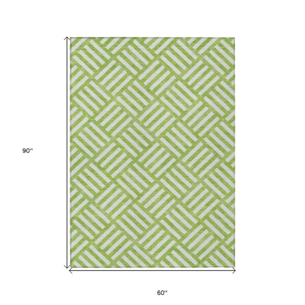 5' X 8' Lime Green And Ivory Geometric Washable Indoor Outdoor Area Rug