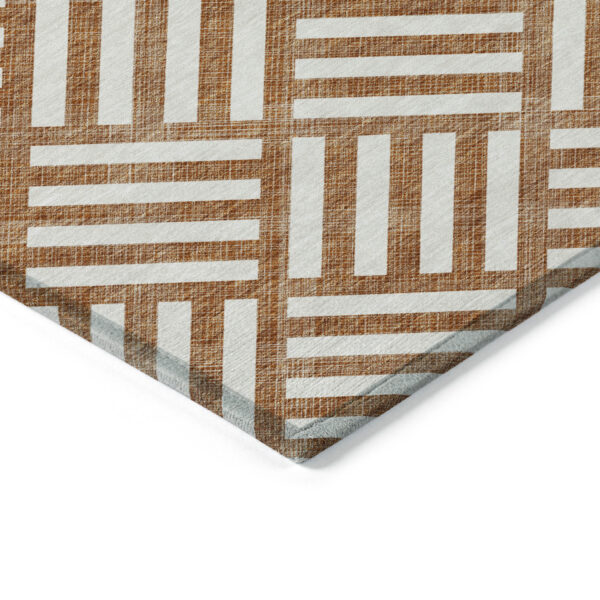 3' X 5' Orange And Ivory Geometric Washable Indoor Outdoor Area Rug