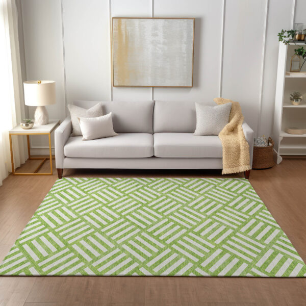 5' X 8' Lime Green And Ivory Geometric Washable Indoor Outdoor Area Rug