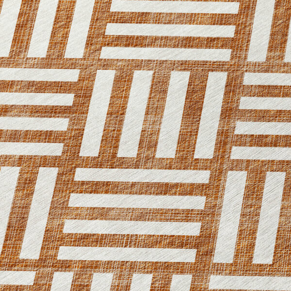 3' X 5' Orange And Ivory Geometric Washable Indoor Outdoor Area Rug