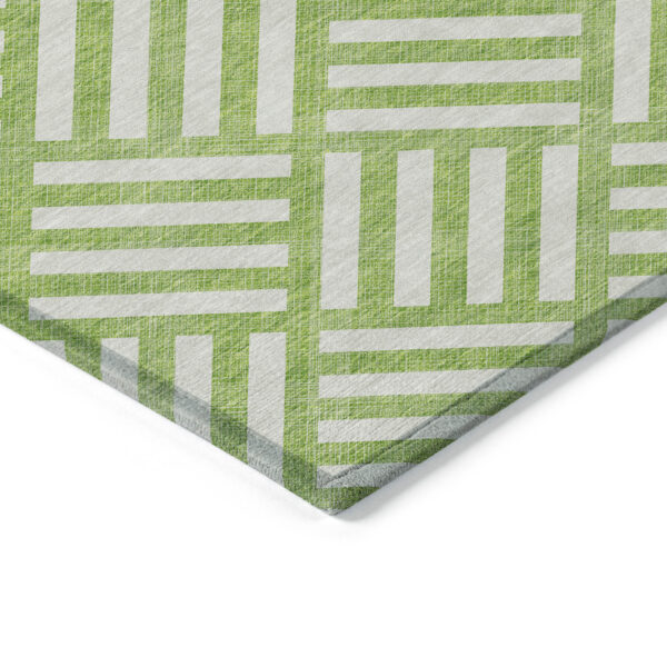 5' X 8' Lime Green And Ivory Geometric Washable Indoor Outdoor Area Rug