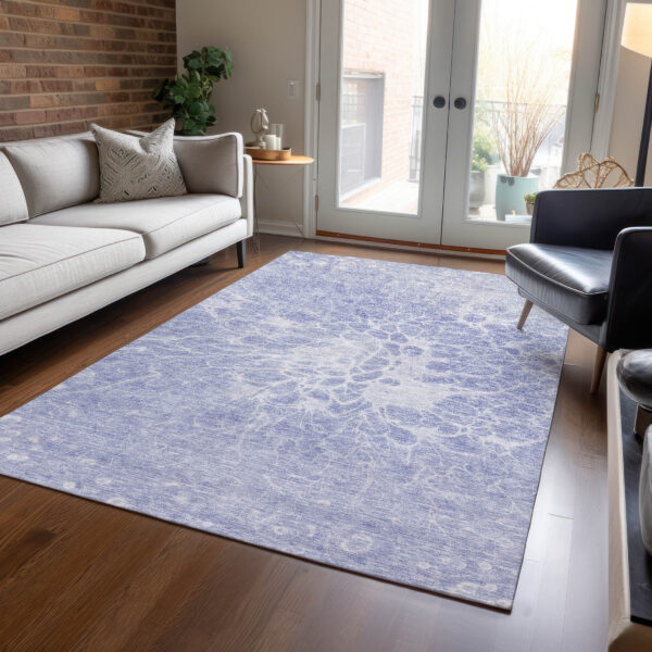 9' X 12' Lavender Ivory And Lilac Abstract Washable Indoor Outdoor Area Rug