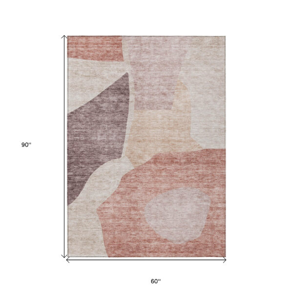 5' X 8' Blush Pink And Mauve Abstract Washable Indoor Outdoor Area Rug