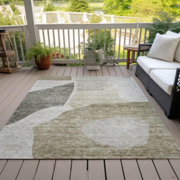 8' X 10' Taupe Brown And Beige Abstract Washable Indoor Outdoor Area Rug