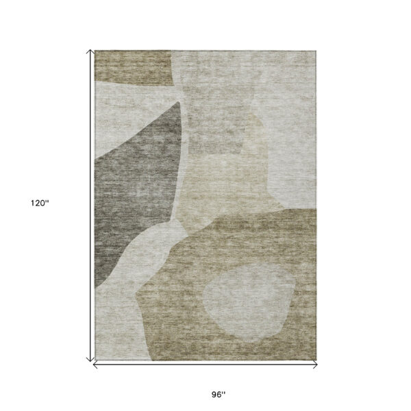 8' X 10' Taupe Brown And Beige Abstract Washable Indoor Outdoor Area Rug