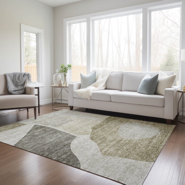 8' X 10' Taupe Brown And Beige Abstract Washable Indoor Outdoor Area Rug