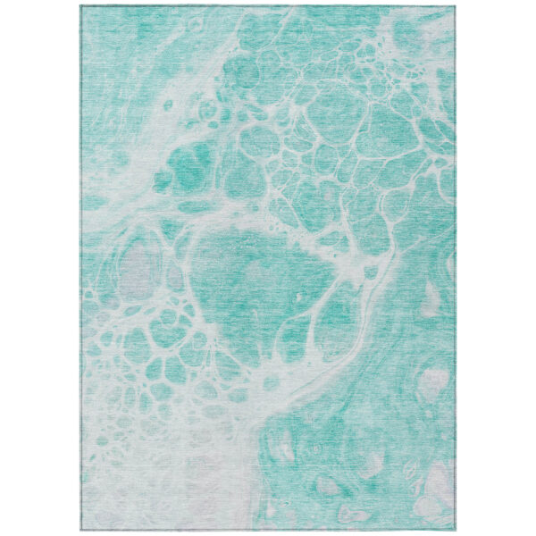5' X 8' Aqua Teal Blue And Ivory Nautical Washable Indoor Outdoor Area Rug