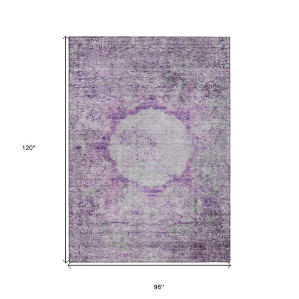 8' X 10' Purple Lavender And Gray Oriental Washable Indoor Outdoor Area Rug