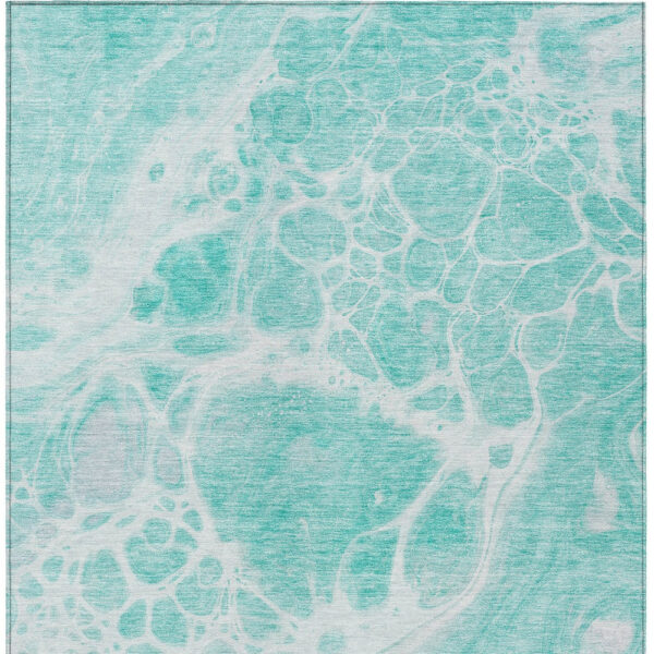 5' X 8' Aqua Teal Blue And Ivory Nautical Washable Indoor Outdoor Area Rug