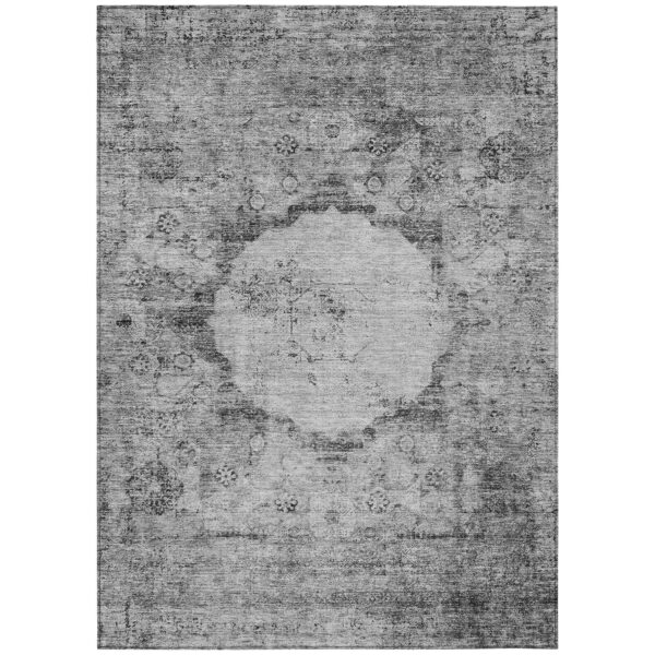 8' X 10' Gray Charcoal And Silver Oriental Washable Indoor Outdoor Area Rug