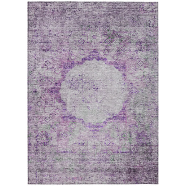 8' X 10' Purple Lavender And Gray Oriental Washable Indoor Outdoor Area Rug