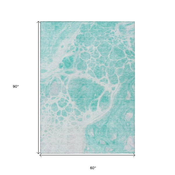 5' X 8' Aqua Teal Blue And Ivory Nautical Washable Indoor Outdoor Area Rug