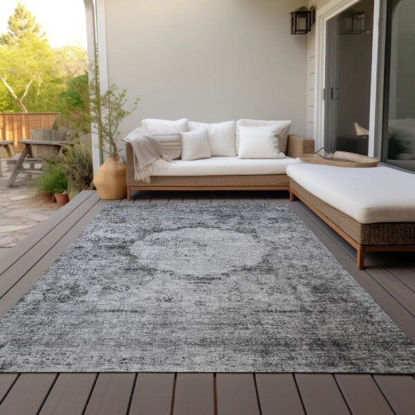 8' X 10' Gray Charcoal And Silver Oriental Washable Indoor Outdoor Area Rug