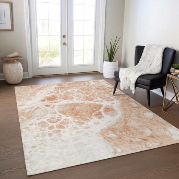 3' X 5' Copper And Ivory Nautical Washable Indoor Outdoor Area Rug
