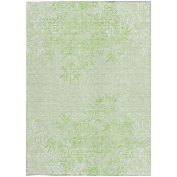 9' X 12' Mint Green Artichoke Green And Ivory Floral Washable Indoor Outdoor Area Rug