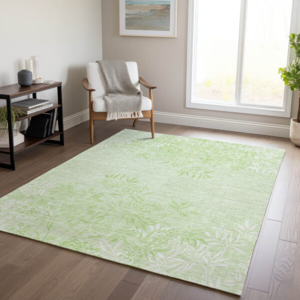 9' X 12' Mint Green Artichoke Green And Ivory Floral Washable Indoor Outdoor Area Rug