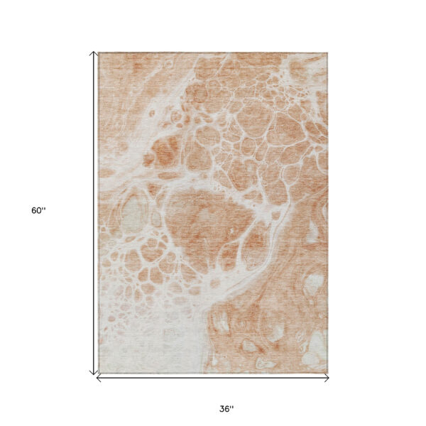 3' X 5' Copper And Ivory Nautical Washable Indoor Outdoor Area Rug