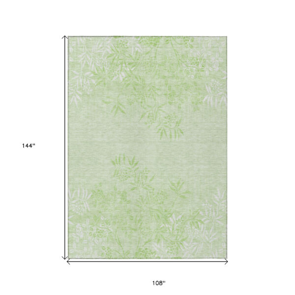 9' X 12' Mint Green Artichoke Green And Ivory Floral Washable Indoor Outdoor Area Rug
