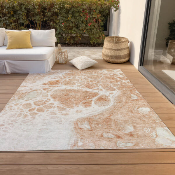 3' X 5' Copper And Ivory Nautical Washable Indoor Outdoor Area Rug