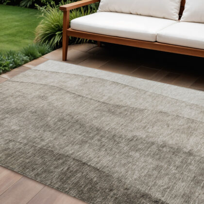 10' X 14' Taupe Brown And Ivory Ombre Washable Indoor Outdoor Area Rug