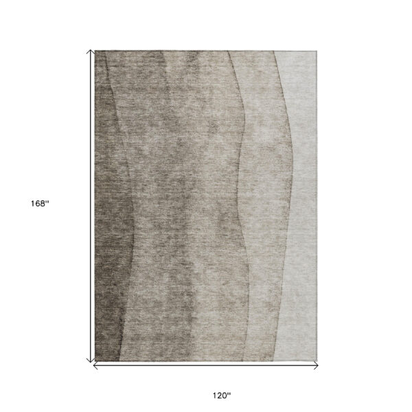 10' X 14' Taupe Brown And Ivory Ombre Washable Indoor Outdoor Area Rug