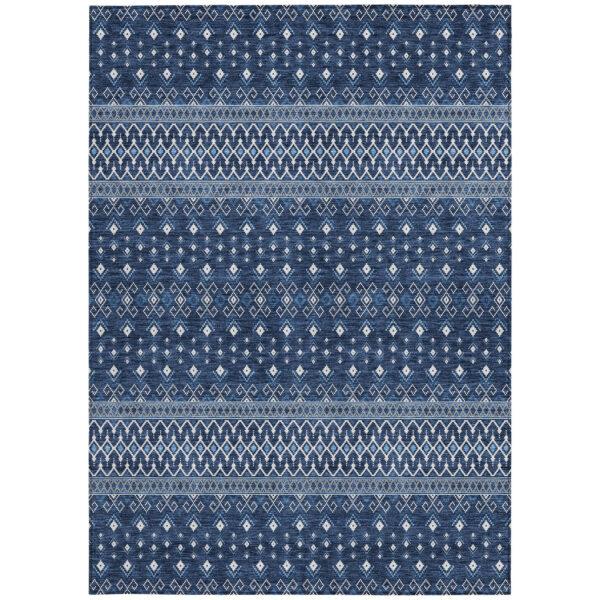 10' X 14' Navy Blue And Denim Blue Tribal Washable Indoor Outdoor Area Rug