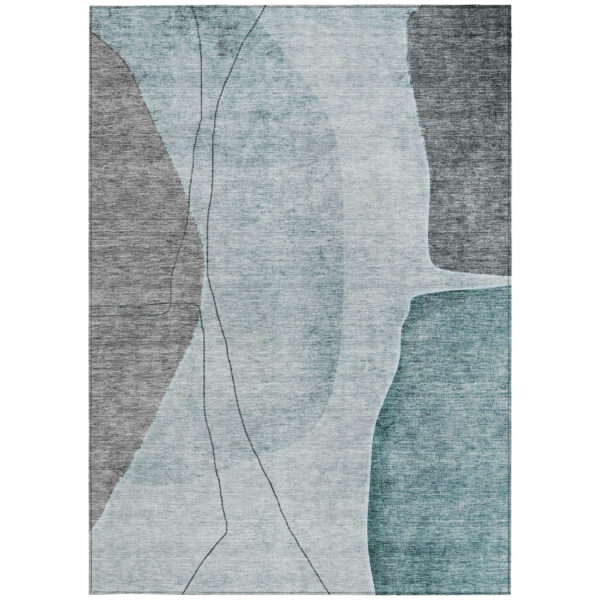 3' X 5' Teal Blue Aqua And Gray Abstract Washable Indoor Outdoor Area Rug