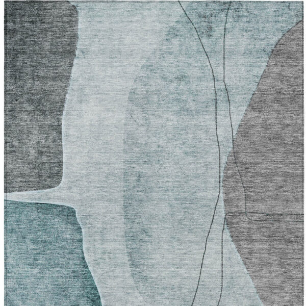 3' X 5' Teal Blue Aqua And Gray Abstract Washable Indoor Outdoor Area Rug