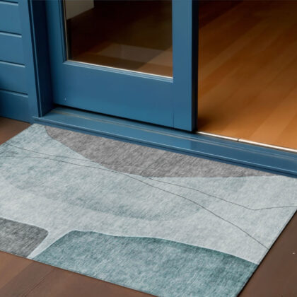 3' X 5' Teal Blue Aqua And Gray Abstract Washable Indoor Outdoor Area Rug