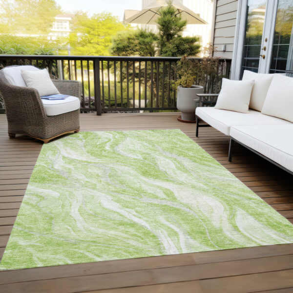 3' X 5' Green And Ivory Abstract Washable Indoor Outdoor Area Rug