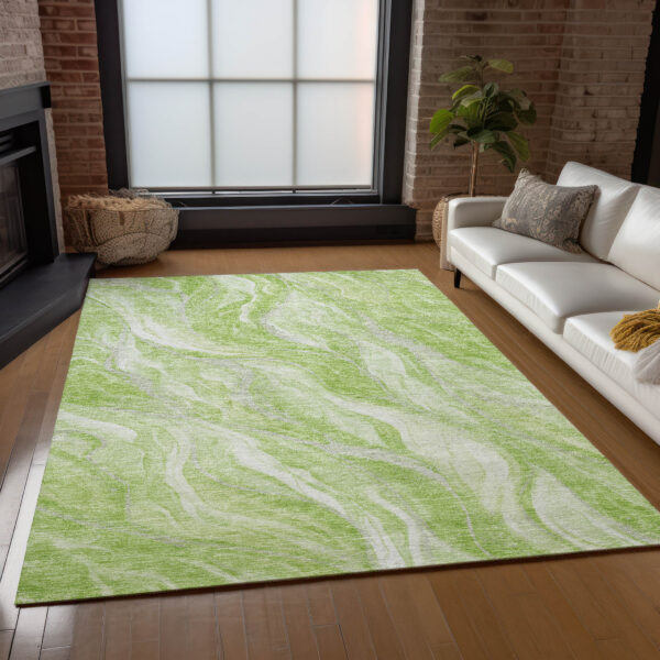 3' X 5' Green And Ivory Abstract Washable Indoor Outdoor Area Rug