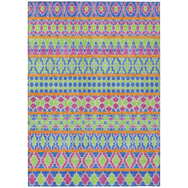 10' X 14' Blush Blue And Lime Green Quatrefoil Washable Indoor Outdoor Area Rug