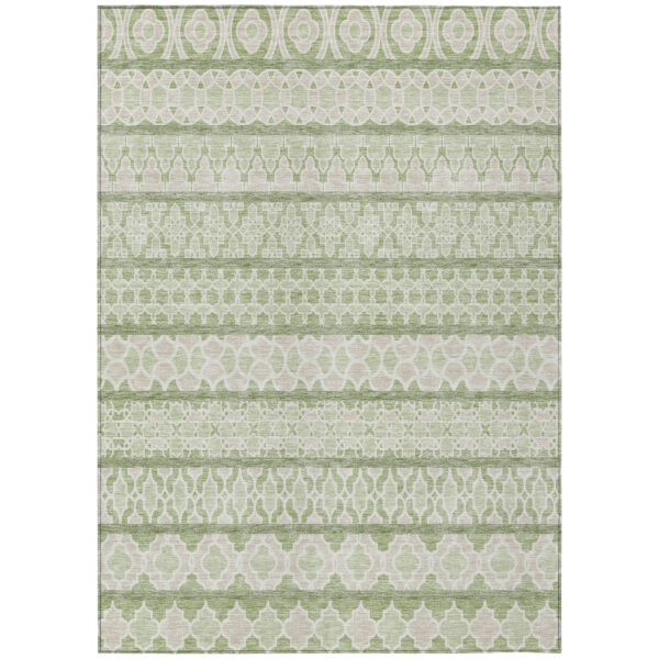 5' X 8' Artichoke Green And Ivory Quatrefoil Washable Indoor Outdoor Area Rug