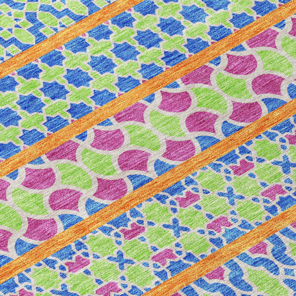 10' X 14' Blush Blue And Lime Green Quatrefoil Washable Indoor Outdoor Area Rug