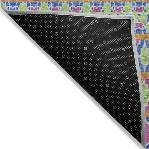 10' X 14' Blush Blue And Lime Green Quatrefoil Washable Indoor Outdoor Area Rug