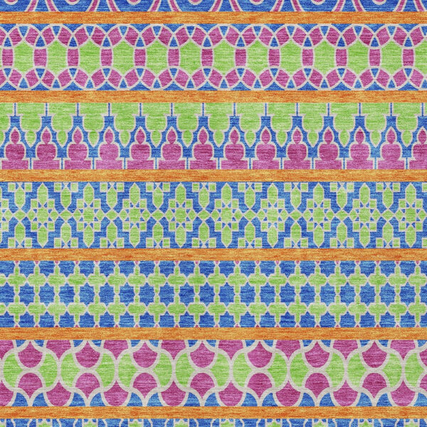 10' X 14' Blush Blue And Lime Green Quatrefoil Washable Indoor Outdoor Area Rug